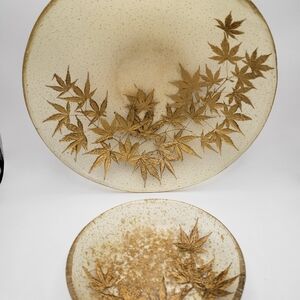 MCM Atomic Glitter Gold Flecked Chip & Dip Bowl Serving Lucite Marijuana Leaf